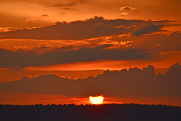 Red sunset with clouds in the evening