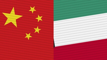 Kuwait and China Flags Together Fabric Texture Illustration Background