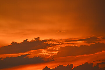Red sunset with clouds in the evening