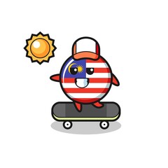 malaysia flag badge character illustration ride a skateboard