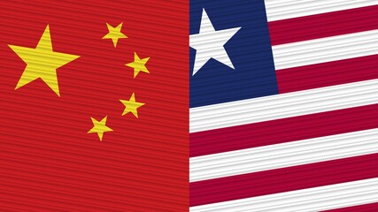 Liberia and China Flags Together Fabric Texture Illustration Background