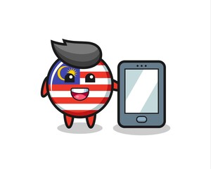 malaysia flag badge illustration cartoon holding a smartphone