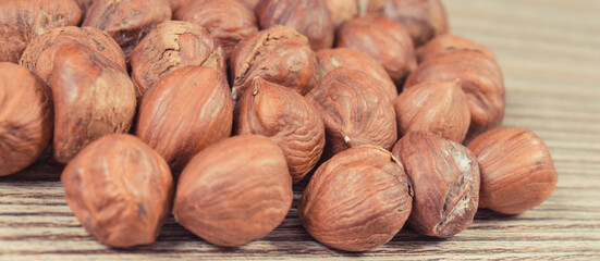 Fresh healthy hazelnuts containing vitamins and minerals. Nutritious eating