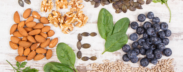 Ingredients containing vitamin E, natural minerals and dietary fiber, healthy nutrition