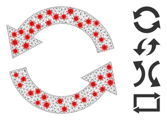 Polygonal refresh in lockdown style. Polygonal wireframe refresh image in low poly style with connected linear items and red covid nodes. Vector structure is created from refresh with virus centers.