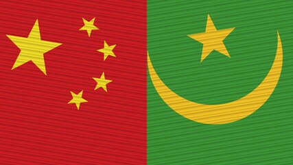 Mauritania and China Flags Together Fabric Texture Illustration Background