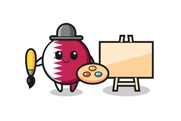 Illustration of qatar flag badge mascot as a painter