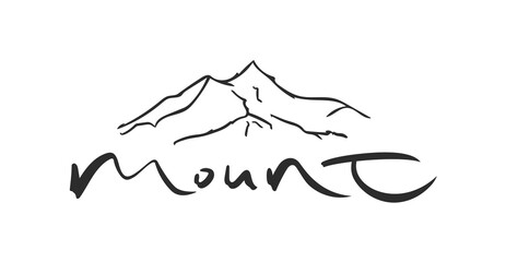 Brush lettering of Mount with Hand drawn Peak of Mountains sketch