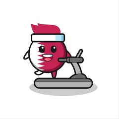 qatar flag badge cartoon character walking on the treadmill