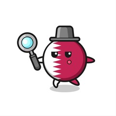 qatar flag badge cartoon character searching with a magnifying glass