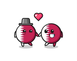 qatar flag badge cartoon character couple with fall in love gesture
