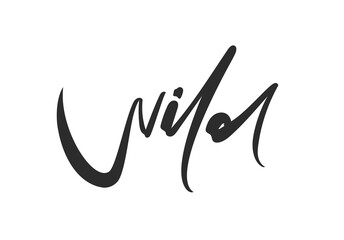 Hand drawn brush calligraphic lettering of Wild on white background