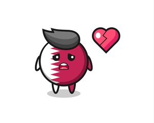 qatar flag badge cartoon illustration is broken heart