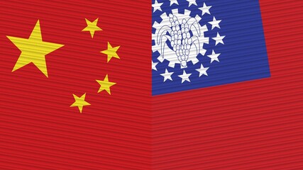 New Zealand and China Flags Together Fabric Texture Illustration Background
