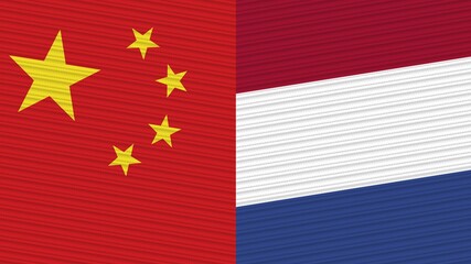 Nepal and China Flags Together Fabric Texture Illustration Background