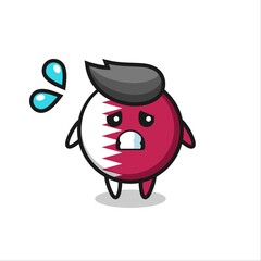 qatar flag badge mascot character with afraid gesture