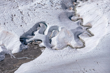 Ice Melting in the Glacier - Texture of the Glacier. Beautiful panoramic Swiss Alps mountain...