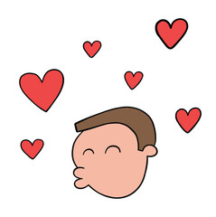 Cartoon man head is so in love and throwing kisses, vector illustration