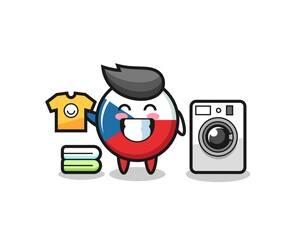 Mascot cartoon of czech flag badge with washing machine