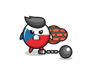 Obraz na płótnie Canvas Character mascot of czech flag badge as a prisoner