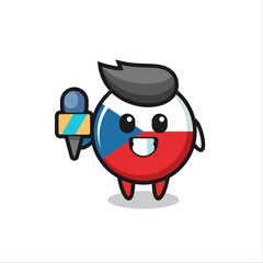 Character mascot of czech flag badge as a news reporter