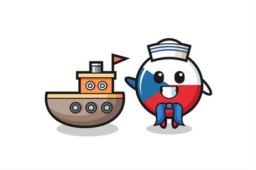 Character mascot of czech flag badge as a sailor man