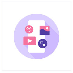 Smart media flat icon. Smart internet connection and social media on smartphone. Digital smart technologies concept. Color vector illustration