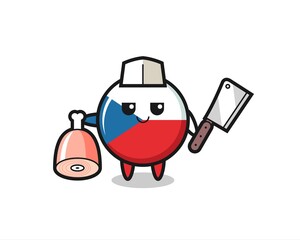 Illustration of czech flag badge character as a butcher