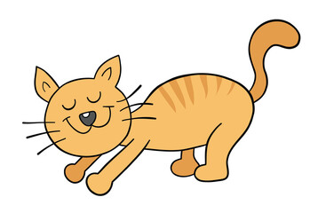 Cartoon cat is stretching, vector illustration