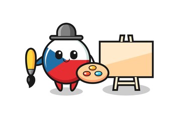 Illustration of czech flag badge mascot as a painter