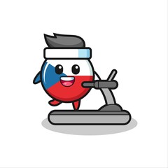 czech flag badge cartoon character walking on the treadmill