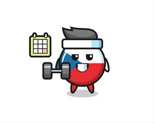 czech flag badge mascot cartoon doing fitness with dumbbell