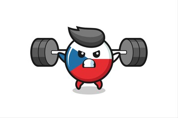 Fototapeta na wymiar czech flag badge mascot cartoon with a barbell