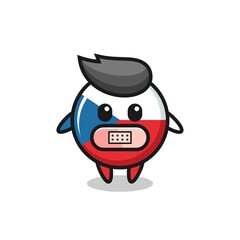 Obraz premium Cartoon Illustration of czech flag badge with tape on mouth