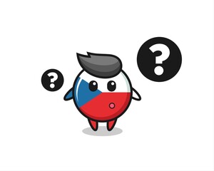 Cartoon Illustration of czech flag badge with the question mark