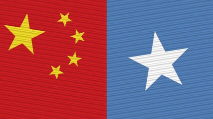 Somalia and China Flags Together Fabric Texture Illustration Background