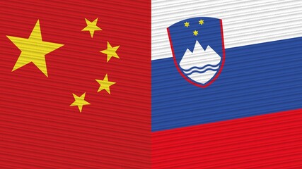 Slovenia and China Flags Together Fabric Texture Illustration Background