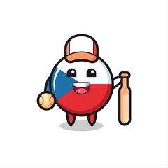 Fototapeta premium Cartoon character of czech flag badge as a baseball player
