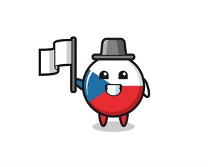 Cartoon character of czech flag badge holding a flag