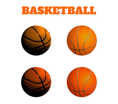 Set of four yellow orange color basketball icon set for sport promotion, illustration