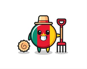 Naklejka premium Mascot character of cameroon flag badge as a farmer