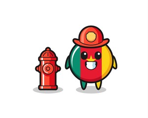 Mascot character of cameroon flag badge as a firefighter