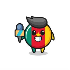 Character mascot of cameroon flag badge as a news reporter