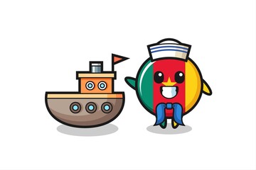 Character mascot of cameroon flag badge as a sailor man