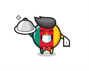 Character mascot of cameroon flag badge as a waiters