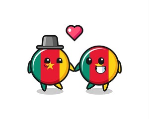 cameroon flag badge cartoon character couple with fall in love gesture