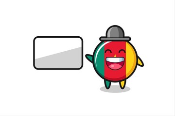 cameroon flag badge cartoon illustration doing a presentation