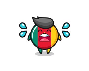 cameroon flag badge cartoon illustration with crying gesture