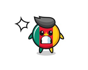 cameroon flag badge character cartoon with shocked gesture