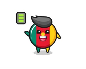 cameroon flag badge mascot character with energetic gesture